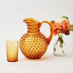 Amber Hobnail Jug And Glasses (Set Of 6)|Mrs. Alice Online