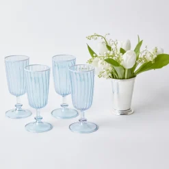 Blue & White Rim Short Stem Glass (Set Of 4)|Mrs. Alice Hot