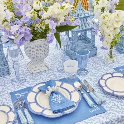 Blue And White Rim Frilled Glasses (Set Of 4)|Mrs. Alice Outlet