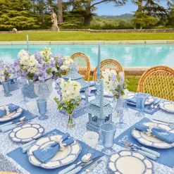 Blue And White Rim Frilled Glasses (Set Of 4)|Mrs. Alice Outlet