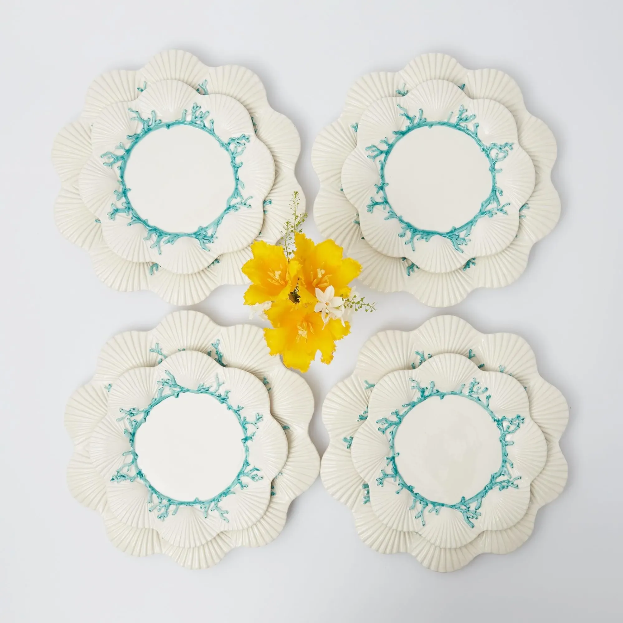 Blue Coral Dinner & Starter Plates (Set Of 8)|Mrs. Alice Clearance