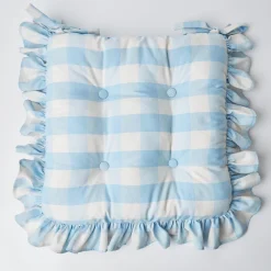 Blue Gingham Ruffle Seat Pad Cushion|Mrs. Alice