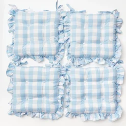 Blue Gingham Ruffle Seat Pad Cushion (Set Of 4)|Mrs. Alice Sale