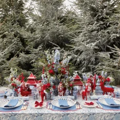 Blue Hand Embroidered Father Christmas Napkins (Set Of 4)|Mrs. Alice Discount