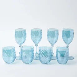 Blue Swirl Water Glasses With White Rim (Set Of 4)|Mrs. Alice Sale