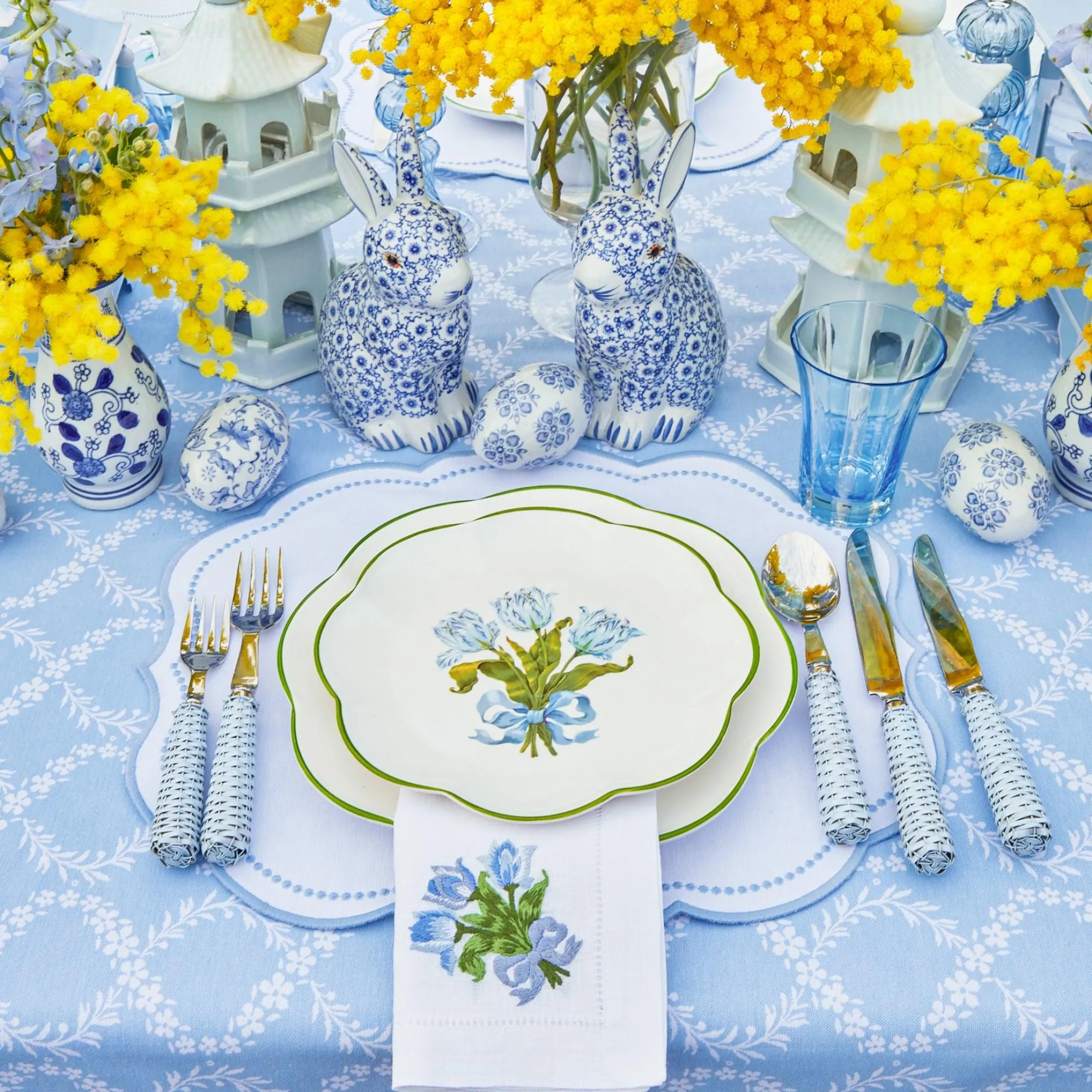 Blue Tulip Dinner & Starter Plates (Set Of 8)|Mrs. Alice Sale