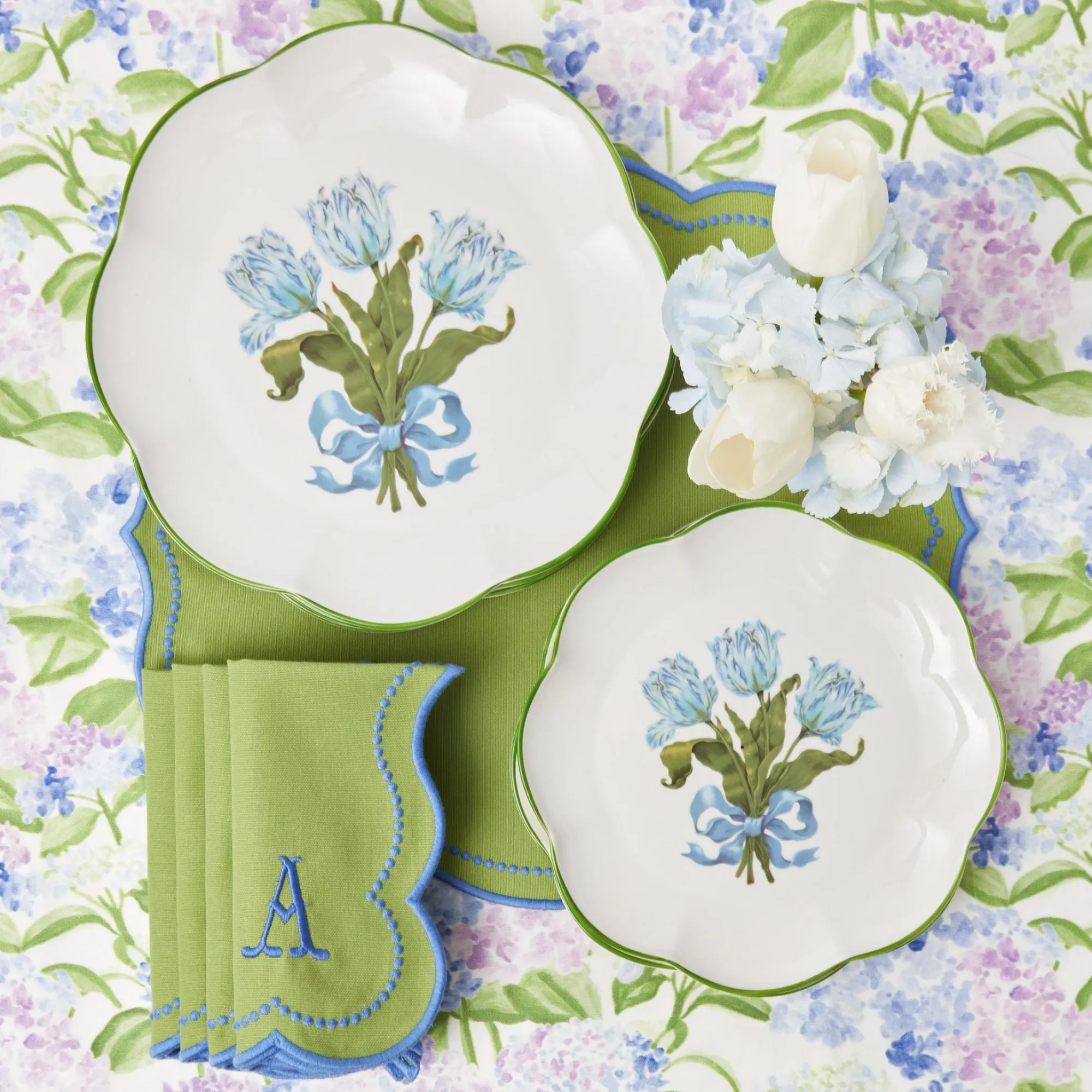 Blue Tulip Dinner & Starter Plates (Set Of 8)|Mrs. Alice Sale
