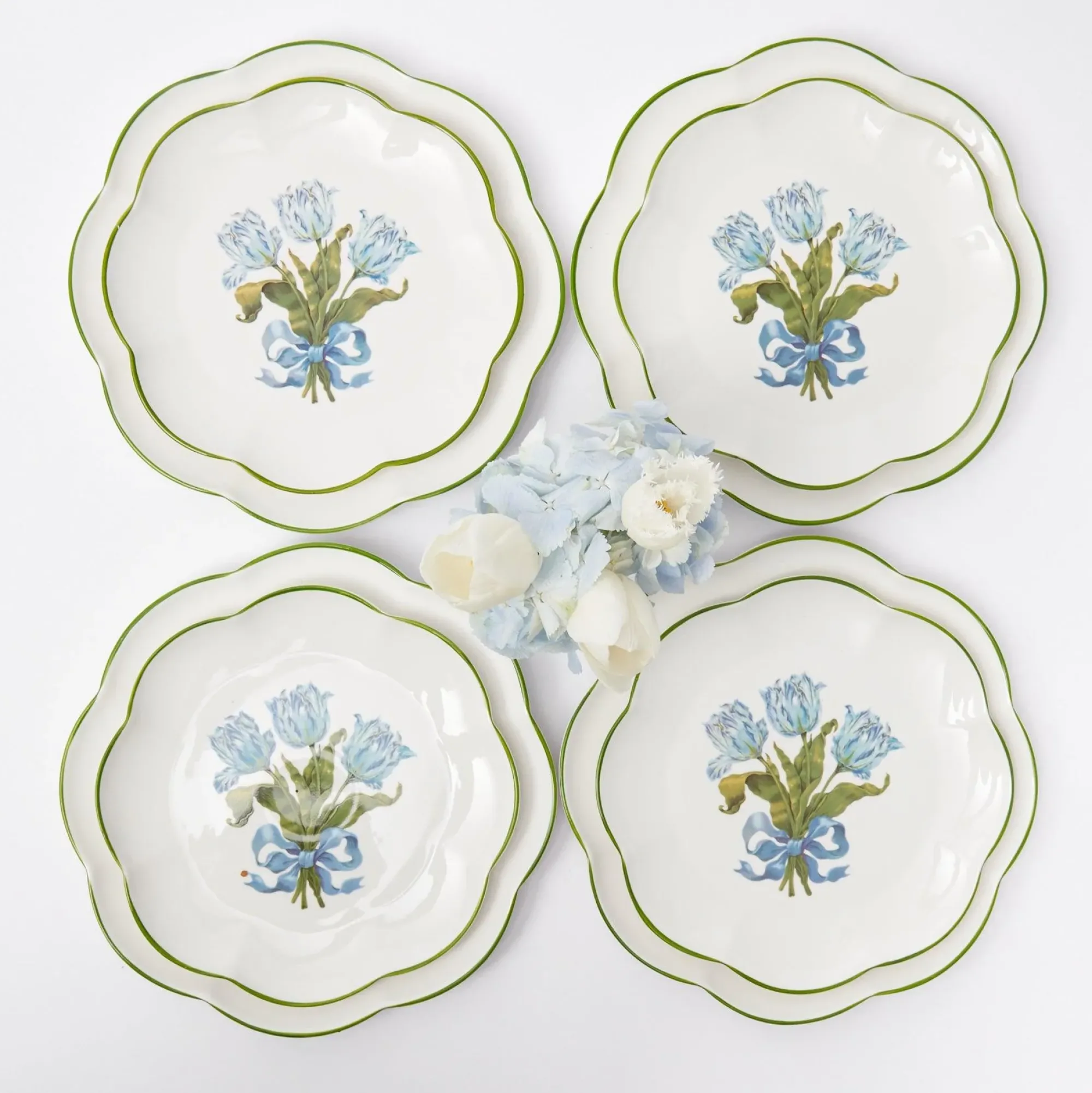 Blue Tulip Dinner & Starter Plates (Set Of 8)|Mrs. Alice New