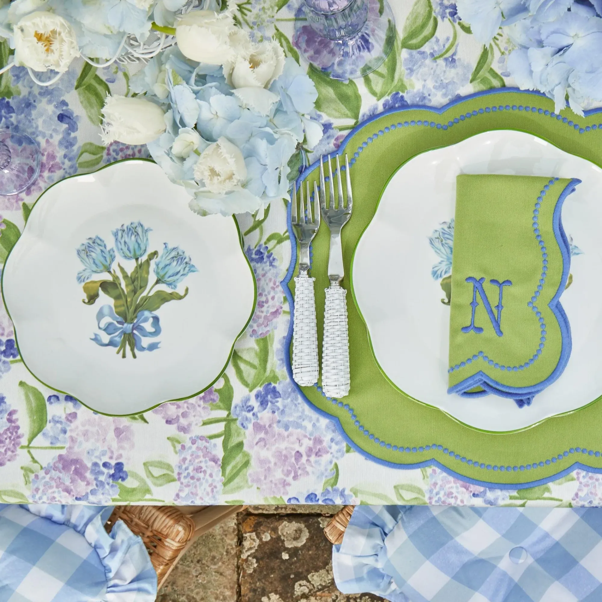 Blue Tulip Dinner & Starter Plates (Set Of 8)|Mrs. Alice New