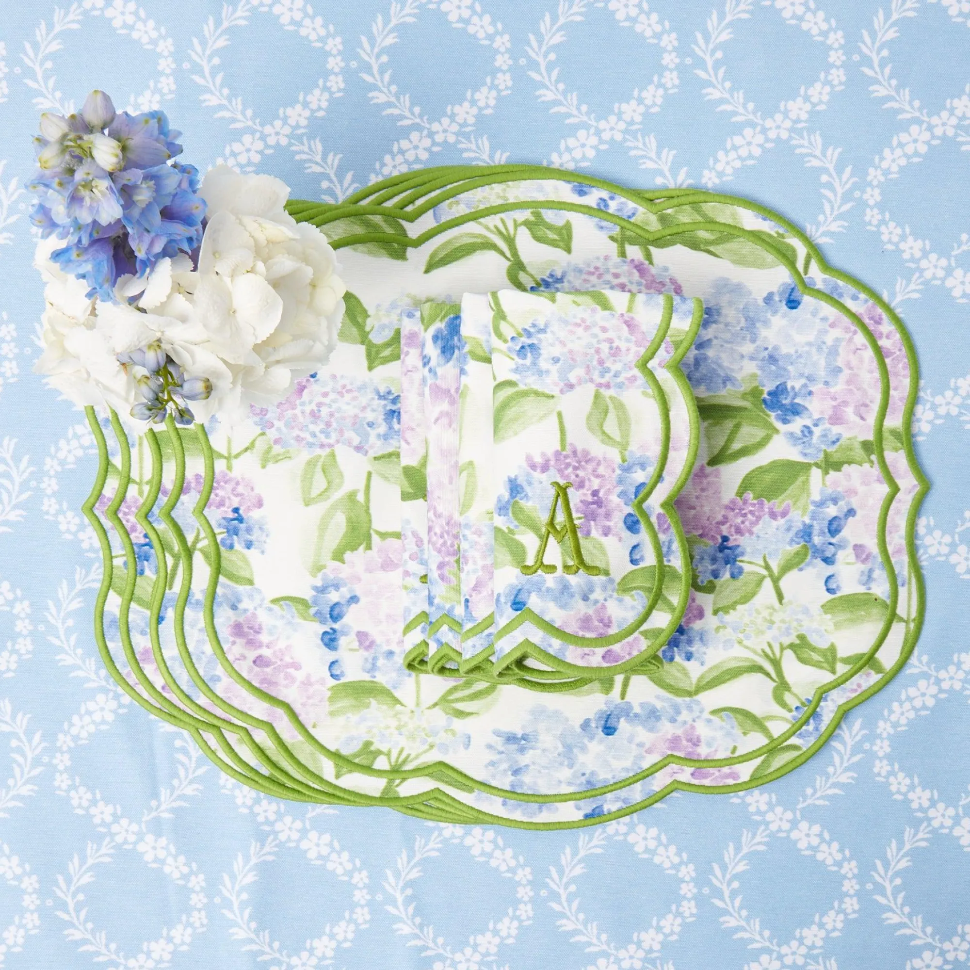 Camilla Hydrangea Placemats & Napkins (Set Of 4)|Mrs. Alice Online