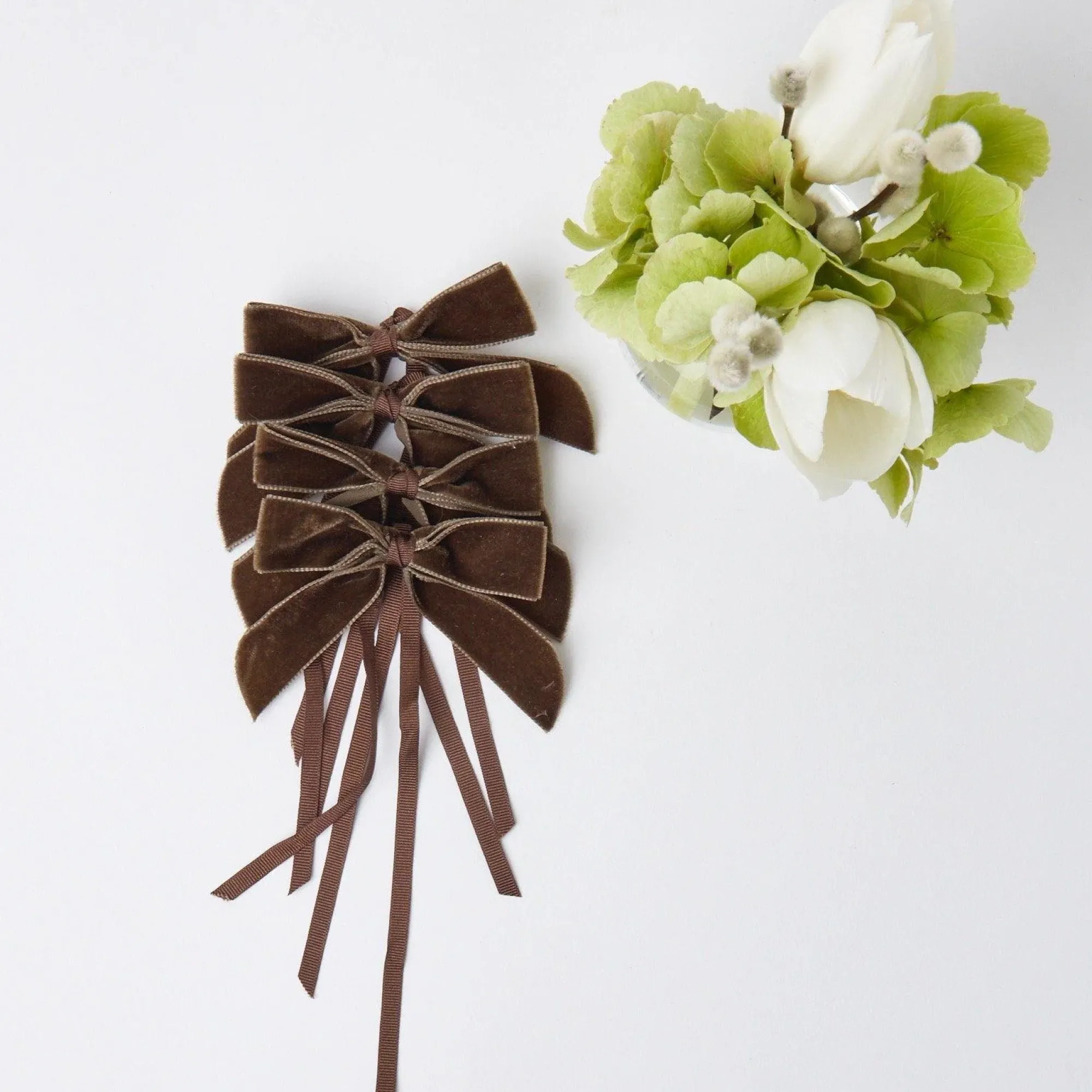 Chocolate Velvet Mini Bows (Set Of 4)|Mrs. Alice Online