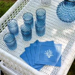 Coral Blue Linen Cocktail Napkins (Set Of 4)|Mrs. Alice Outlet