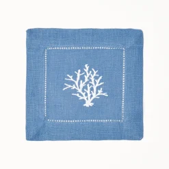 Coral Blue Linen Cocktail Napkins (Set Of 4)|Mrs. Alice Outlet