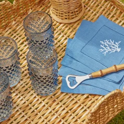 Coral Blue Linen Cocktail Napkins (Set Of 4)|Mrs. Alice Outlet