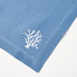 Coral Blue Linen Napkins (Set Of 4)|Mrs. Alice Clearance