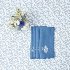 Coral Blue Linen Napkins (Set Of 4)|Mrs. Alice Clearance