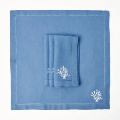 Coral Blue Linen Napkins (Set Of 4)|Mrs. Alice Clearance