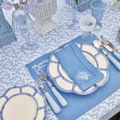 Coral Blue Linen Napkins (Set Of 4)|Mrs. Alice Clearance