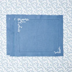 Coral Blue Linen Placemats (Set Of 4)|Mrs. Alice Clearance
