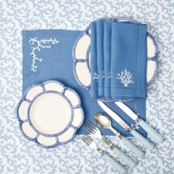 Coral Blue Linen Placemats (Set Of 4)|Mrs. Alice Clearance