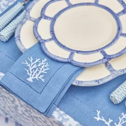 Coral Blue Linen Placemats & Napkins (Set Of 4)|Mrs. Alice New