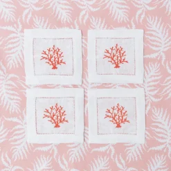 Coral Linen Cocktail Napkins (Set Of 4)|Mrs. Alice Clearance