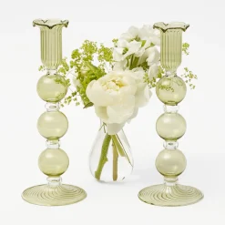 Eden Green Fluted Candle Holders (Pair)|Mrs. Alice New