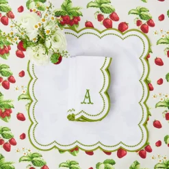 Elsa White & Green Napkins (Set Of 4)|Mrs. Alice Discount