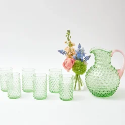 Emerald Hobnail Jug With Rose Handle & Glasses (Set Of 6)|Mrs. Alice Clearance