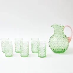 Emerald Hobnail Jug With Rose Handle & Glasses (Set Of 6)|Mrs. Alice Sale