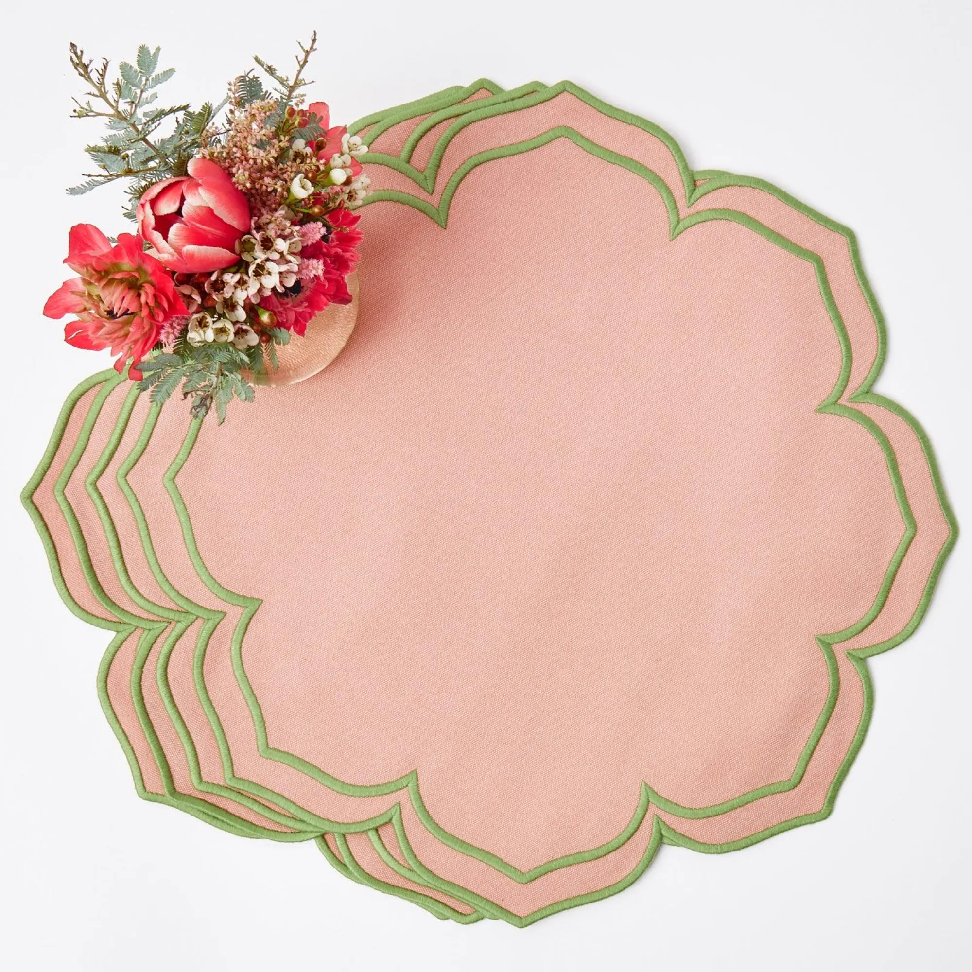 Fleur Pink Placemats & Napkins (Set Of 4)|Mrs. Alice Clearance