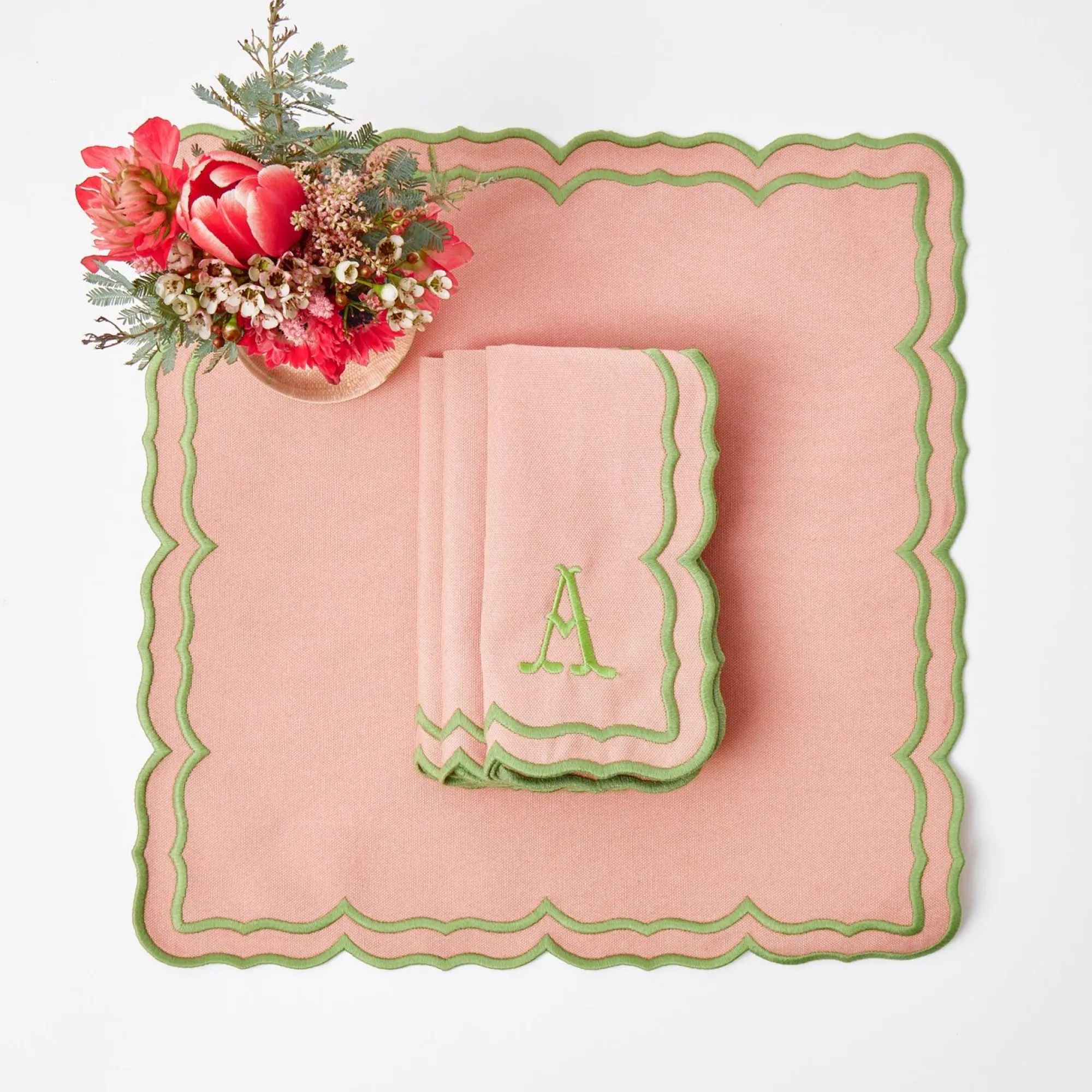 Fleur Pink Placemats & Napkins (Set Of 4)|Mrs. Alice Clearance