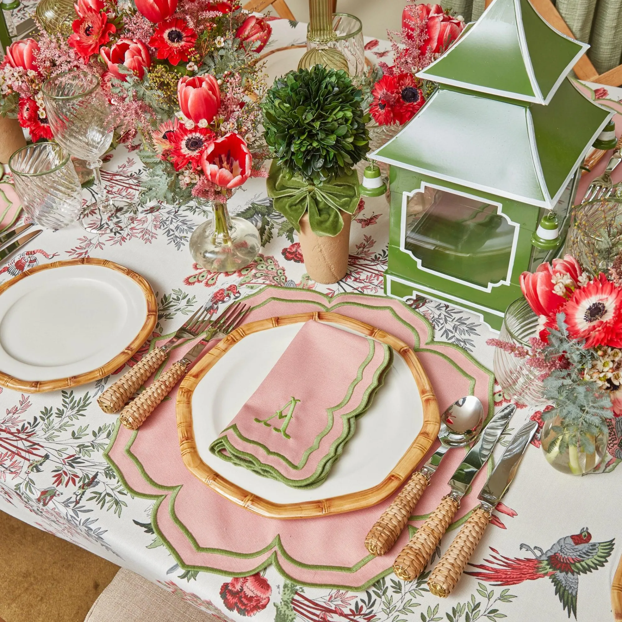 Fleur Pink Placemats & Napkins (Set Of 4)|Mrs. Alice Clearance