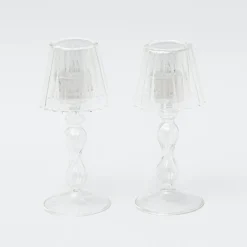 Glass Lantern Tea Light Holder (Pair) - 18Cm|Mrs. Alice Clearance