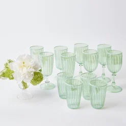 Green & White Rim Water Glasses (Set Of 4)|Mrs. Alice Outlet