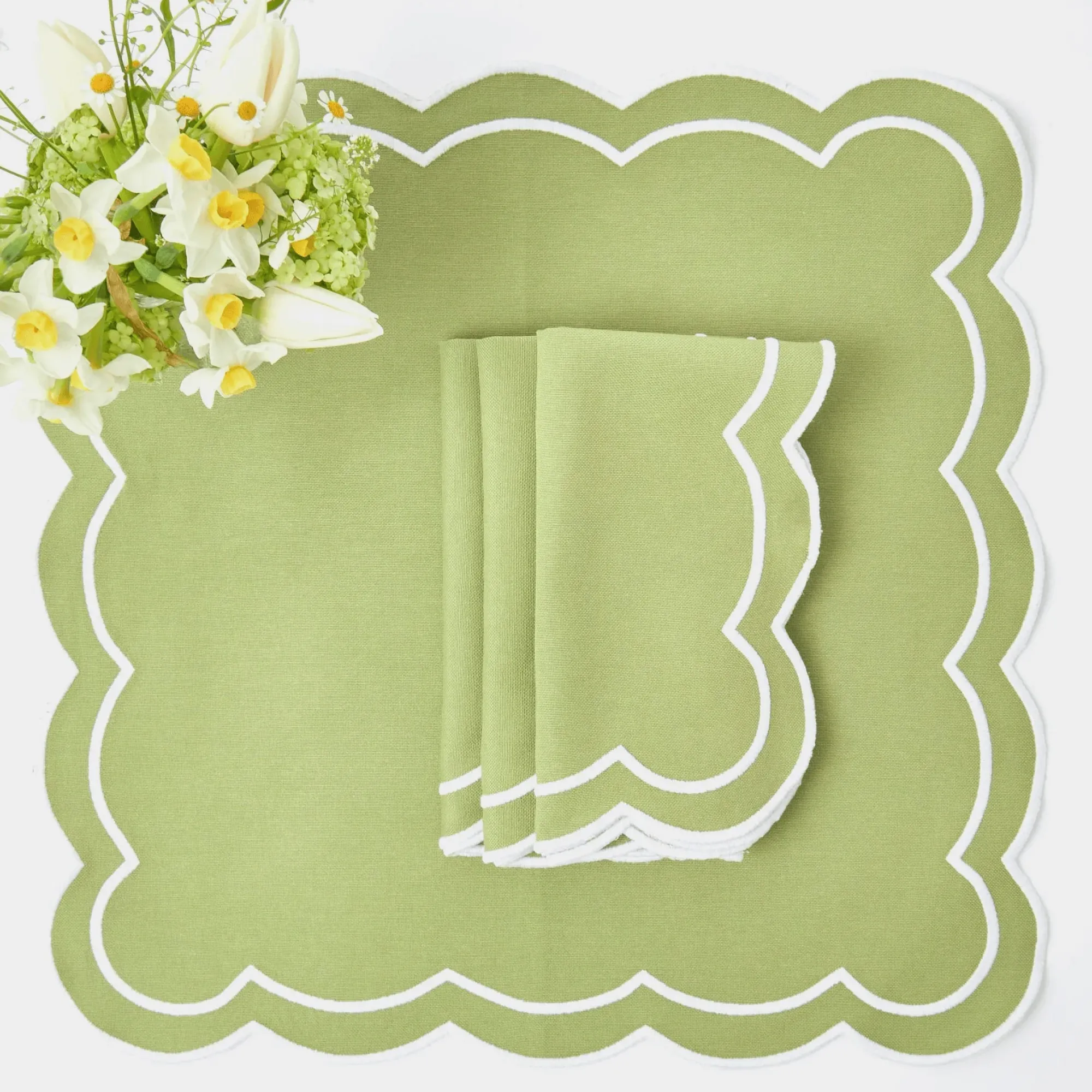 Green Applique Napkins (Set Of 4)|Mrs. Alice Outlet