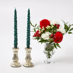 Green Frosted Pine Candles (Pair)|Mrs. Alice
