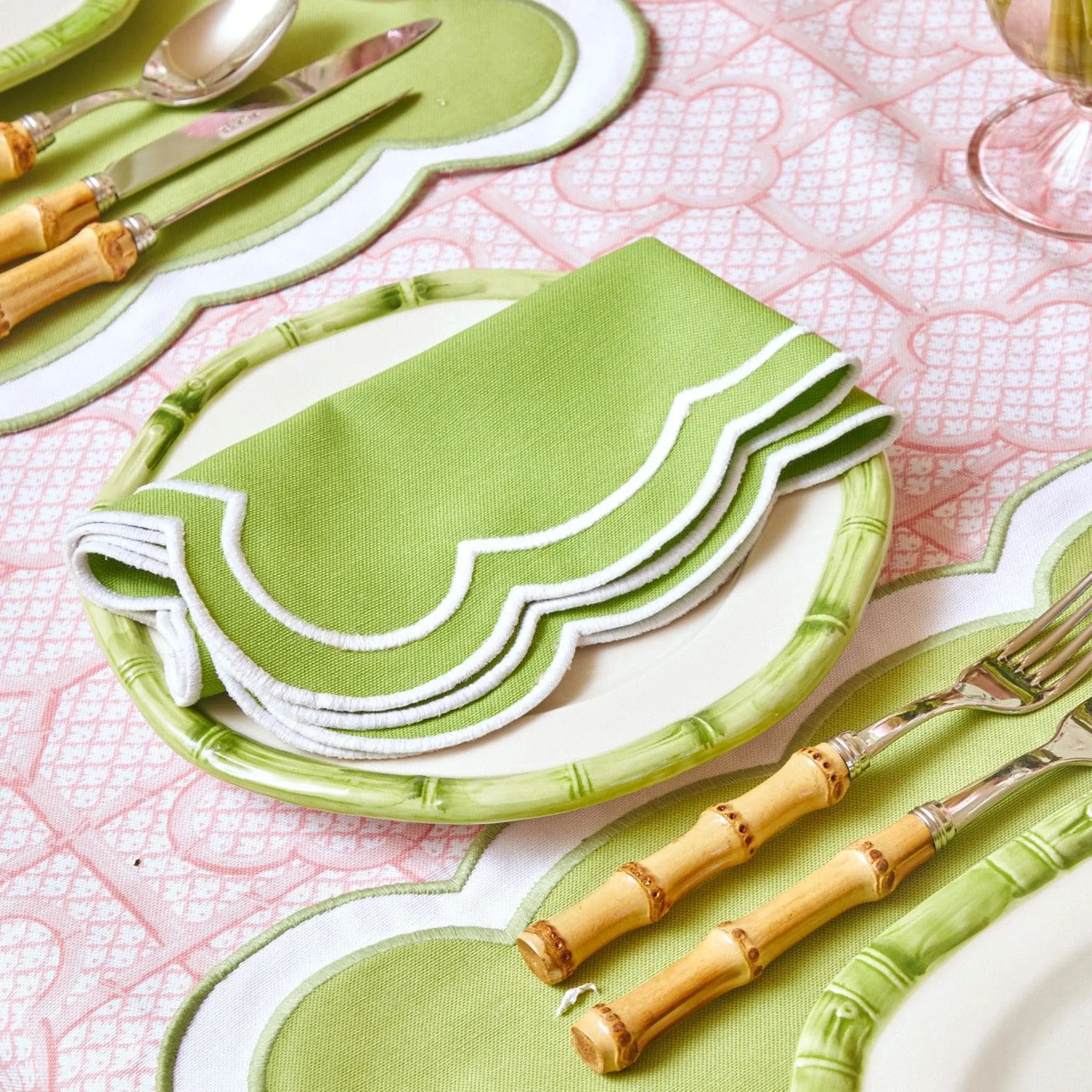 Green Geometric Bamboo Starter Plate (Set Of 4)|Mrs. Alice New