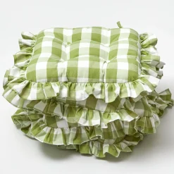 Green Gingham Ruffle Seat Pad Cushions (Set Of 4)|Mrs. Alice Best