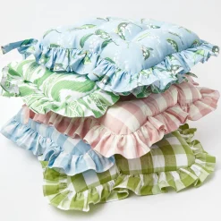 Green Gingham Ruffle Seat Pad Cushions (Set Of 4)|Mrs. Alice Best