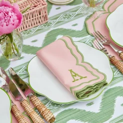 Green Ikat & Pink Fleur Linen Set|Mrs. Alice Hot
