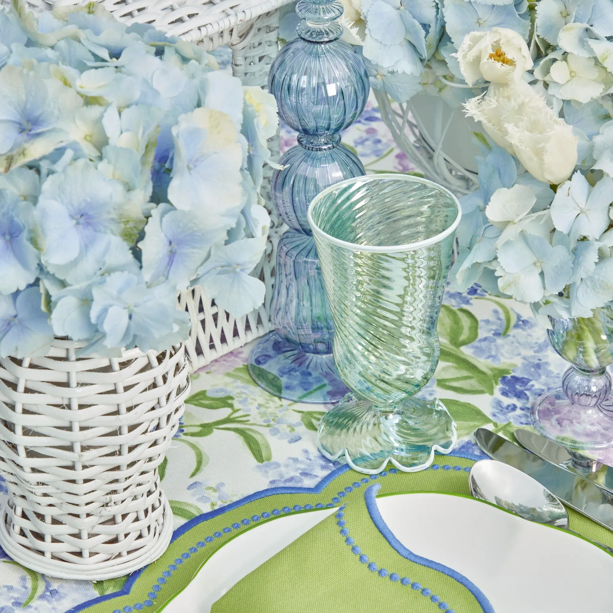 Green White Rim Frilled Glasses (Set Of 4)|Mrs. Alice Best