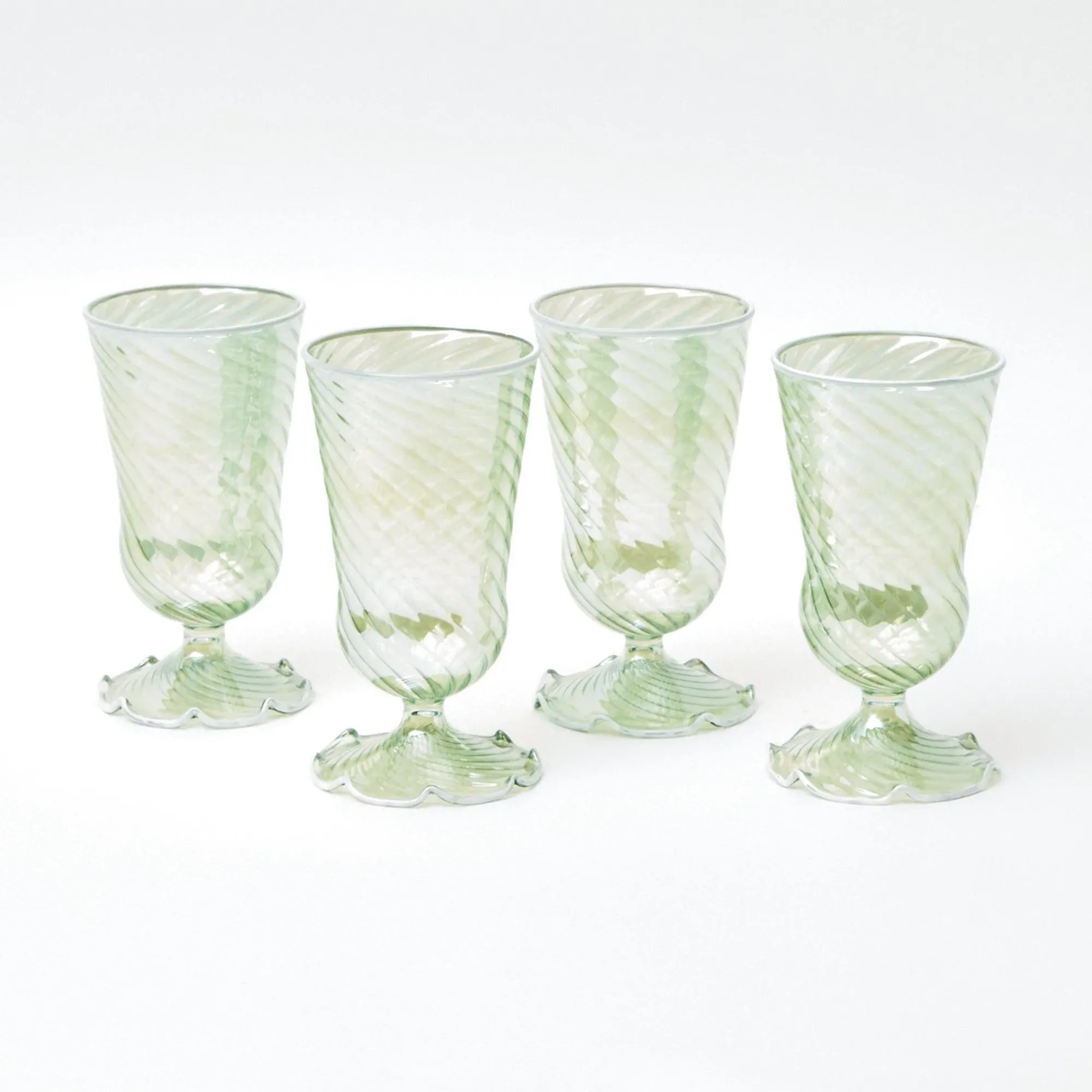 Green White Rim Frilled Glasses (Set Of 4)|Mrs. Alice Best