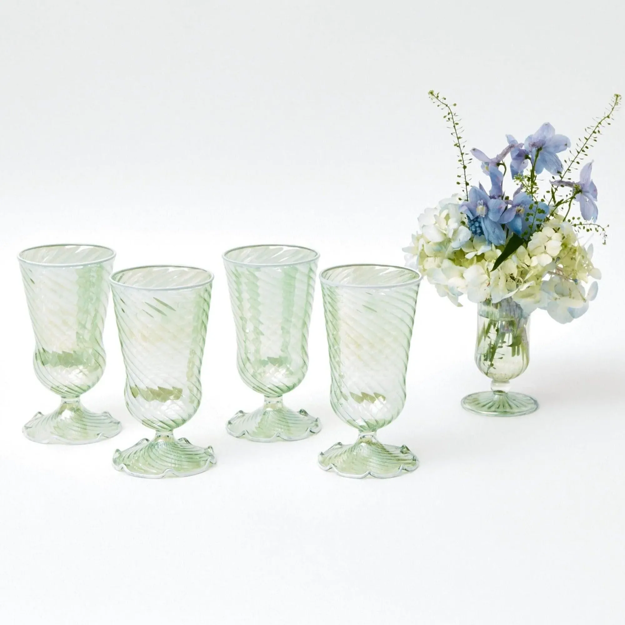 Green White Rim Frilled Glasses (Set Of 4)|Mrs. Alice Best