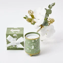 Hand Painted Olive Floral Tole Candle Pot|Mrs. Alice Clearance