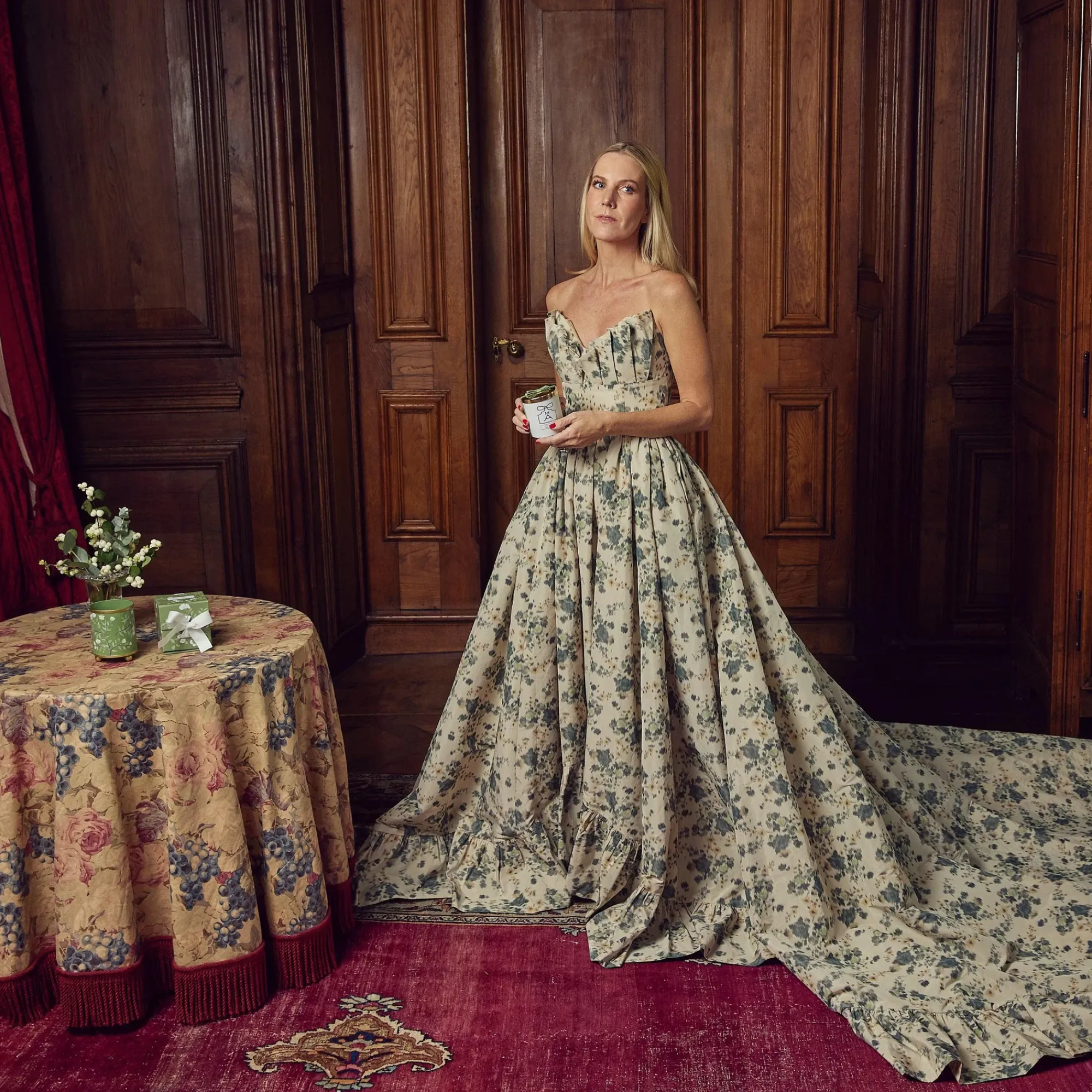 Hand Painted Olive Floral Tole Candle Pot|Mrs. Alice Clearance