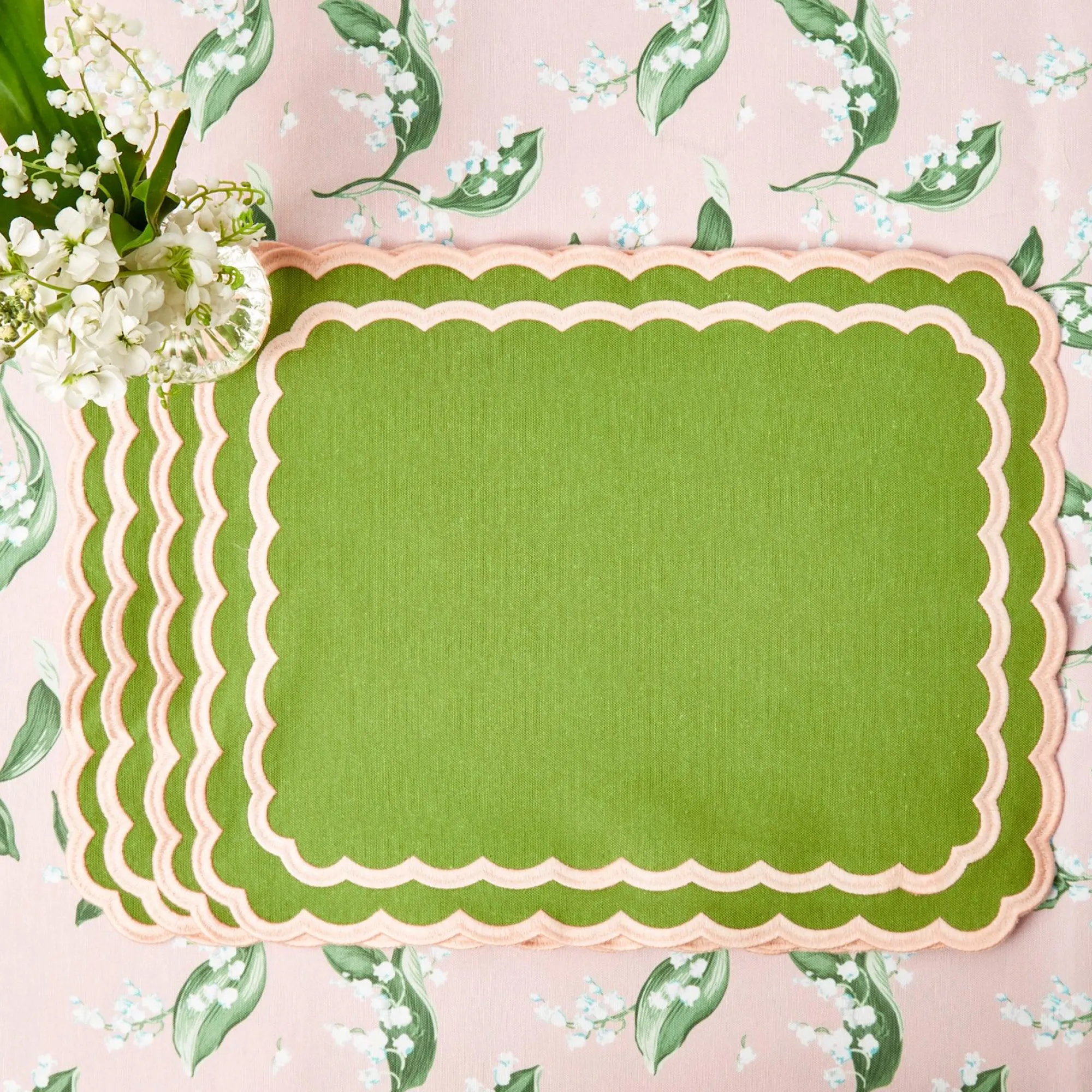 Isla Green & Pink Placemats (Set Of 4)|Mrs. Alice Clearance