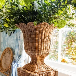 Liliana Scalloped Rattan Pedestal And Urn|Mrs. Alice Best