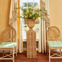 Liliana Scalloped Rattan Pedestal And Urn|Mrs. Alice Clearance