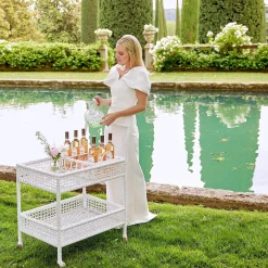 Lorenzo White Rattan Bar Cart|Mrs. Alice